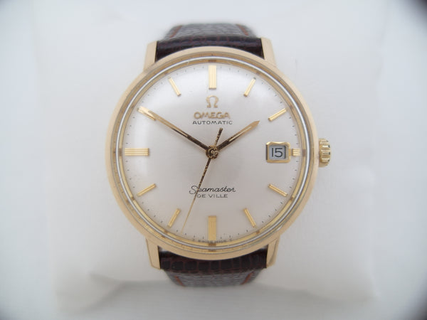 Omega solid gold Seamaster DeVille Automatic quick set date 1967 166.5020 VTGwatch offer Swiss luxury vintage mens and ladies chronograph watches of famous designer brands like Rolex Cartier Breitling...