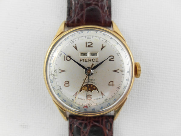 Pierce full triple calendar moon phase (day date month) vintage