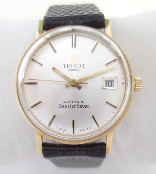 Tissot 18 k solid gold Seastar Seven Automatic with date 1973 VTGwatch offer Swiss luxury vintage mens and ladies chronograph watches of famous designer brands like Rolex Cartier Breitling Omega IWC a...