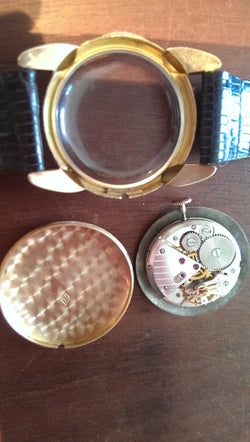 Aurore 18 k solid gold ETA 1080 vintage watch new lizard skin strap