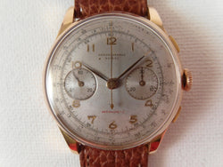 Chronographe Suisse Antimagnetic 18 k rosé gold case vintage watch