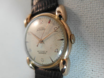 Aurore 18 k solid gold ETA 1080 vintage watch new lizard skin strap