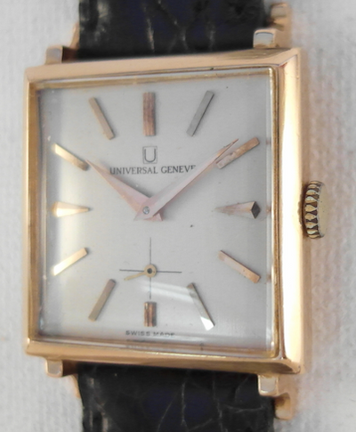Universal Genève 18 k solid gold cal 800 with croco strap vintage