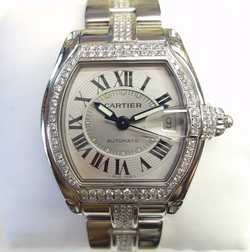 Cartier Roadster Automatic (box) all steel diamond set ref 2510 midsize watch ca. 2005
