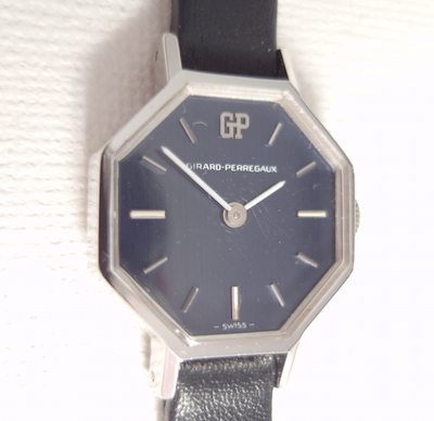 Girard Perregaux lovely vintage ladies watch, 18k white gold plated, blue dial