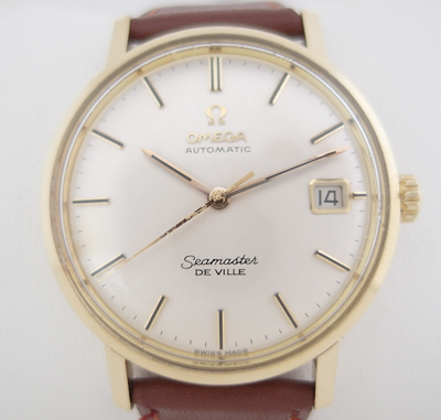 Omega 14k solid gold Seamaster DeVille 565 quick set date 1967 166.020 SC